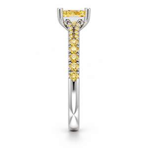 Anillo de compromiso clásico con diamante amarillo de laboratorio de 0.85 CT, corte radiante, pavé dividido, estilo catedral, joyería personalizada OEM - Product Image 2