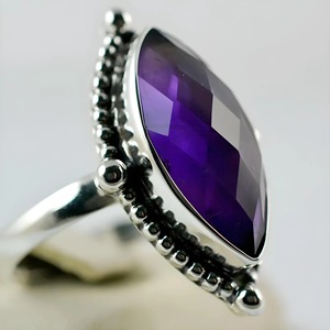 Amethyst <b>Ring</b> Handmade Sterling Silver Bezel Setting Natural Purple Marquise Gemstone <b>Boho</b> Jewelry February Birthstone - Product Image 2