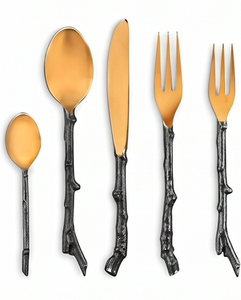 <b>Vintage</b> Gold Plated Flatware <b>Set</b> With Branch Handle Design Dishwasher Safe Metal <b>Cutlery</b> For Wedding Events - Product Image 1