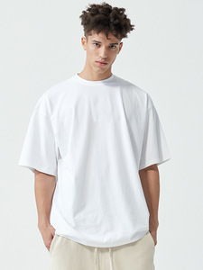Oversized <b>White</b> Cotton T-<b>Shirt</b> Short Sleeve O-Neck Casual Plain Jersey Men's Solid Color Unisex Fit Regular Length - Product Image 2