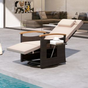 Sedia Reclinabile da Patio in Rattan con Schienale e Poggiapiedi Regolabili, Girevole a 360 Gradi - Product Image 3