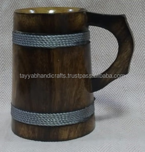 Chopes à bière en bois naturel faites à la main pour boire du thé, du café, du vin, de la bière, tasses en bois d'Inde - Product Image 2