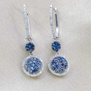 1.31 Cttw White & Blue Diamond Drop <b>Dangle</b> <b>Earrings</b> 925 Sterling <b>Silver</b>, Round Cut Natural & Color-Enhanced Diamond <b>Earrings</b> - Product Image 2
