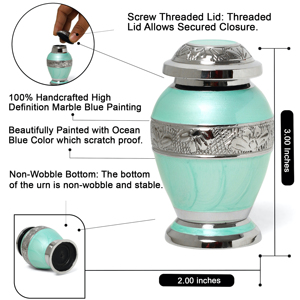 Urne funéraire commémorative en laiton émaillé bleu azur, petite, la plus vendue, pour cendres humaines et animales (adultes et animaux de compagnie) - Product Image 2