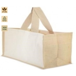 <b>10</b> Ounce Non Laminated Jute Cotton Blend Promotional Shopping Tote Bag 40x33x18 cm Custom Logo Wholesale Reusable Model BY0027A - Product Image 1