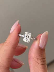 2 CT <b>Emerald</b> Cut Diamond Pave <b>Band</b> Engagement <b>Ring</b>, E-VVS1 IGI Certified <b>Emerald</b> Lab Grown Diamond Hidden Halo <b>Ring</b> - Product Image 1