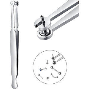 Pince manuelle de luxe multifonction en acier inoxydable pour le changement et le retrait de bijoux de cartilage, de lèvre, de nez et de boucles d'oreilles à bille - Product Image 1