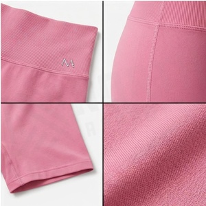 <b>Pink</b> 2 Piece Yoga Set Racerback <b>Crop</b> <b>Top</b> High Waist Shorts Sweat Wicking Breathable Quick Dry Seamless Sportswear - Product Image 4