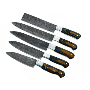 Ensemble de couteaux de chef en acier damas à 67 couches, fabriqués à la main, 5 pièces, manche en bois, ambidextres, durables, couverts de cuisine professionnels - Product Image 2