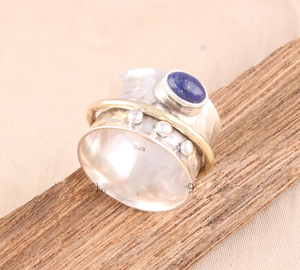 Lapis Lazuli Gemstone <b>Spinner</b> <b>Ring</b> 925 Sterling Silver <b>Ring</b> Boho Meditation <b>Spinner</b> Band Handmade Statement Jewelry - Product Image 1