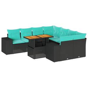 Ensemble de canapés de patio en polyrotin noir, 9 pièces, avec coussins, meubles d'extérieur élégants - Product Image 2