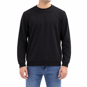 <b>Black</b> <b>Crew</b> <b>Neck</b> Pullover <b>Sweatshirt</b> Regular Fit Solid Color Casual Knitted Cotton Pocket Autumn Wear - Product Image 3