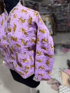 Purple Tiger Printed <b>Quilted</b> <b>Jacket</b> With Mandarin Collar Full Sleeve Women's Autumn Style GIFT FOR HER - Product Image 5