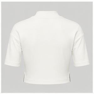 Camiseta Corta para Mujer, Color Marfil, Cuello Alto Simulado, Manga hasta el Codo, Corte Holgado, WTS-0051 - Product Image 2