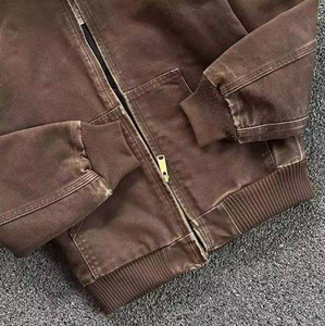 Vintage <b>Washed</b> Brown Hooded Canvas Work Jacket Full Zip Distressed Duck Coat <b>Lined</b> Utility Streetwear <b>Outdoor</b> Shell - Product Image 3