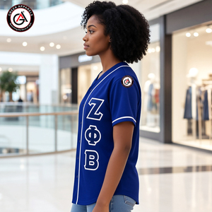 เสื้อเบสบอลแขนสั้นคอวีผ้าขนสัตว์ปักลาย Zeta Phi Beta Sorority สำหรับผู้หญิง |   ระบายอากาศได้ดี แห้งเร็ว - Product Image 3