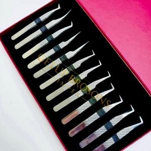 Pince à épiler pour cils GETUP BROSONS IMPEX de haute qualité, en acier inoxydable, couleur argent, pointe lisse, poignée diamantée, antimagnétique - Product Image 5