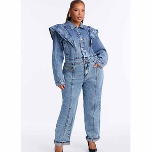 <b>Women</b> Denim <b>Jacket</b> With Ruffled Collar Full Sleeve Style Spring Wear <b>Light</b> Weight Comfortable Short Length - Product Image 3