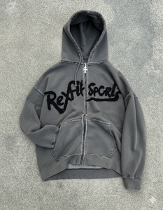 Sudaderas con Capucha y Cremallera para Hombre, Estilo Oversize, de Algodón 100% con Forro Polar, Lavado Ácido, Bordado Personalizado con Efecto Desgastado, Estilo Urbano - Product Image 1