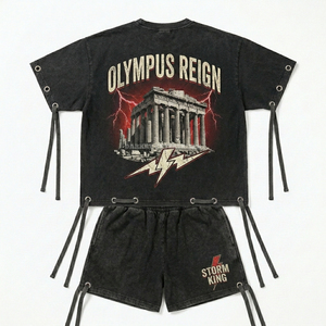 Ensemble de t-shirts pour hommes Storm King Olympus Reign, col rond, coton tricoté, streetwear, été, imprimé noir - Product Image 2