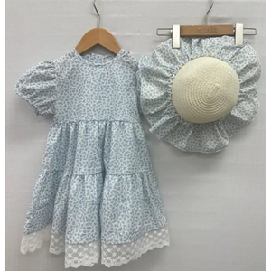OZKIZ Ropa Infantil Estilo Coreano, Vestido Tipo A con Volantes para Niñas, 100% Algodón, Conjunto con Sombrero de Verano para 2-6 Años, Moda al por Mayor - Product Image 1