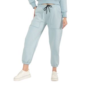 Pantalon de jogging cargo bleu clair pour femme, taille élastique avec cordon de serrage, décontracté, avec poches latérales et chevilles resserrées, idéal pour l'entraînement - Product Image 1