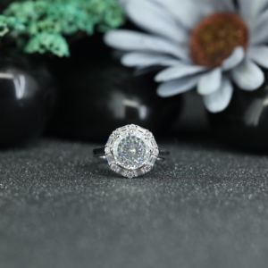 Luxury Round Brilliant Cut Halo <b>Ring</b> Iced Out <b>CZ</b> Moissanite Engagement <b>Ring</b> Women Wedding Jewelry Supplier - Product Image 1