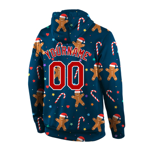 Sweat à capuche de Noël pour homme, bleu marine, imprimé bonbons et cannes à sucre, poche avant, décontracté, hiver, coupe classique - Product Image 4