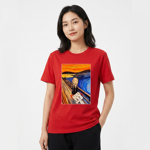 T-shirt rouge à manches courtes pour homme avec imprimé artistique, col rond décontracté, jersey en coton, coupe classique - Product Image 6