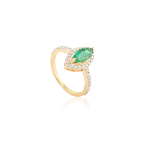 18K Solid Gold Marquise Emerald Diamond Halo Wedding <b>Ring</b> <b>Resizable</b> - Product Image 4
