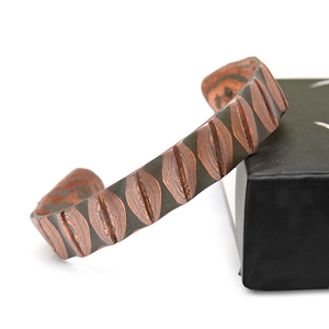 Antique <b>Copper</b> Plated Cuff Bracelet Geometric Pattern Wide <b>Bangle</b> Unisex Vintage Style Jewelry - Product Image 4
