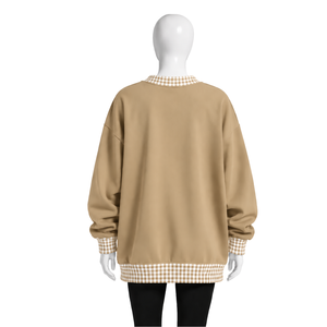 เสื้อสเวตเชิ้ตคอกลมทรงหลวมสีน้ำตาลขี้ม้าสำหรับผู้ชาย แต่งขอบลายตารางกิ๊งแฮม แขนยาว พิมพ์ลายกราฟิก สวมใส่สบาย สไตล์สตรีทแวร์ - Product Image 2