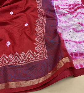 Sari en coton bordeaux traditionnel indien avec imprimé Bandhani, vêtements ethniques pour femmes, sari tie-dye Shibori avec pièce de tissu pour la blouse - Product Image 6
