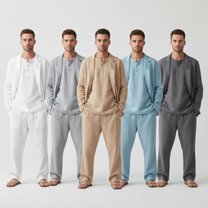 Conjunto de Dos Piezas de Lino y Algodón para Hombre, Traje de Verano Informal, Camisa Holgada y Pantalones Rectos - Product Image 3