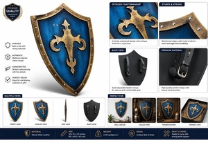 Chevalier médiéval fait main |   Décoration murale Armure Bleue Dorée, Accessoire - Product Image 3