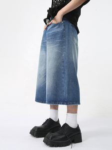 Men's Blue Washed Denim Bermuda <b>Shorts</b> Mid Rise Button Fly Casual Style 100% Cotton Woven Fabric - Product Image 6