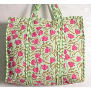 Bolso Tote Acolchado de Algodón con Estampado Floral, Bolso de Hombro con Cremallera, Bolso de Mano para Mujer, Bolso de Compras Estilo Boho Hecho a Mano - Product Image 6