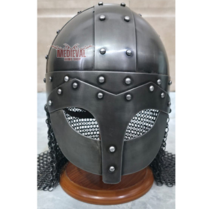 Casque Viking médiéval fait main en acier doux gris fumé avec chaîne de mailles pour reconstitution historique, cosplay et fête d'Halloween - Product Image 5