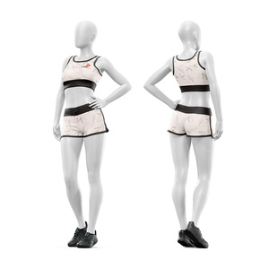 Conjunto de Yoga Ligero de 2 Piezas con Cintura Media, Top Corto con Cuello Redondo y Pantalones Cortos con Cintura Elástica, Elástico en 4 Direcciones y Transpirable - Product Image 1