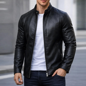 High Quality Men's Leather Fashion <b>Jacket</b> Slim Fit Genuine Sheepskin Biker Coat Soft Smooth Texture Trendy For Spring And Autumn - Product Image 4