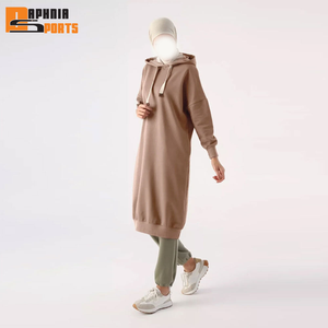 Abaya Deportiva OEM para Mujer Musulmana, Invierno, 100% Algodón, Manga Larga, con Capucha, Vestido Modesto, Bolsillos Delanteros, para Adultos - Product Image 2