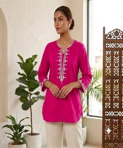 <b>Women</b> Traditional Silk Knee-Length Embroidery Regular Fit Casual Wear India Pakistan Style All Seasons Quick Dry 86845 BLUESTAR- - Product Image 1