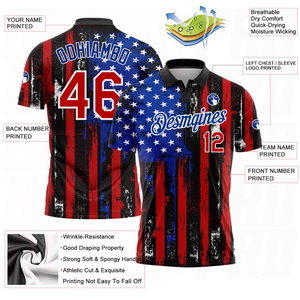 Chemises en jersey écologiques personnalisées en usine, transfert thermique, polyester, travail d'équipe, golf, noir, rouge-royal, drapeau américain, polos de golf - Product Image 3