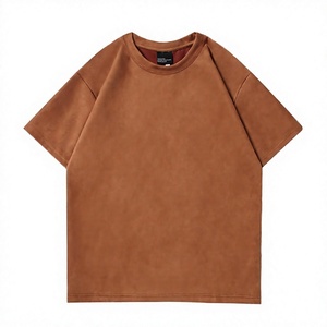 T-shirt pour homme surdimensionné, couleur unie, manches courtes, col rond, jersey 100% coton, coupe décontractée, marron - Product Image 3
