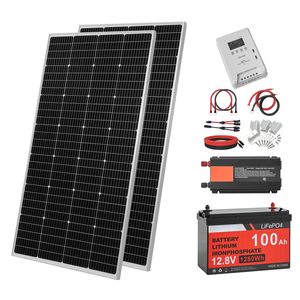 Kit solaire complet 400W 12V, 2 panneaux solaires monocristallins 200W, batterie LiFePO4 12.8V 100Ah, système d'énergie solaire 40A - Product Image 1