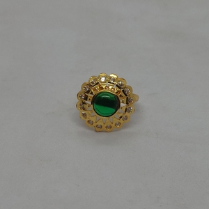 Stunning Round Green Crystal <b>Ring</b> Gold Plated Floral Sunburst <b>CZ</b> Halo Statement Ethnic Fashion Jewelry for Women Wholesale - Product Image 1