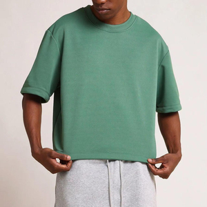 T-shirt court ample pour homme style streetwear personnalisé, coupe décontractée avec épaules tombantes, tissu respirant 100 % coton - Product Image 5