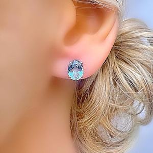 Genuine Sky Blue Topaz Oval Halo 6mm <b>Silver</b> <b>Stud</b> Earrings Elegant Gemstone Jewelry December Birthstone Gift For Women - Product Image 4