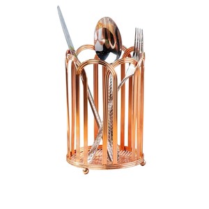 Support à Couverts Élégant et Moderne pour Cuisine, Finition Cuivre Martelé, en Métal, Écologique, pour Cuillères, Fourchettes et Couteaux - Product Image 4
