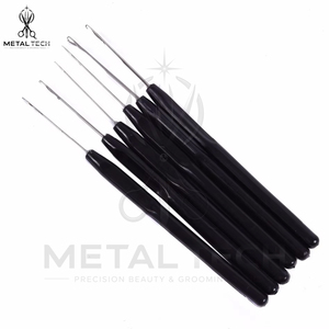 Black Handle Steel Wire Hair Extension Micro Ring Link <b>Threader</b> Latch Hook Pulling <b>Needle</b> Set Bulk Salon Installation Kit - Product Image 6